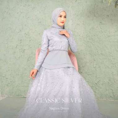 Nagina Dress 1 Gamis 10 Look Busana Muslim Wanita Gamis Brukat Tile Abu abu XXXL