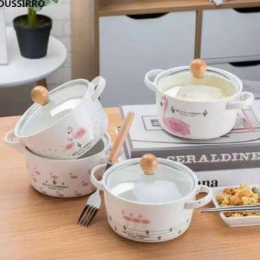 Mangkok Keramik Tutup Kaca flamingo