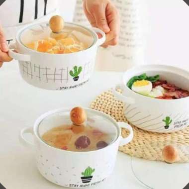 Mangkok Keramik Tutup Kaca kaktus