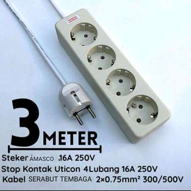 stop kontak 4 lubang kabel 3 meter UTICON - kabel sambungan listrik 4 lubang kabel 3 meter UTICON