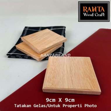KT18-Tatakan Gelas Kotak/Wooden Coaster/Properti Foto Produk Makanan Kotak