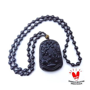 Vee Ukiran Shio Monyet Batu Giok Hitam Kalung Liontin Hitam