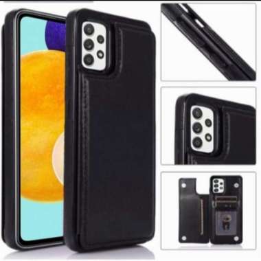 Case kulit SAMSUNG A32 5G KicKstand Flip Cover Leather Original Biru