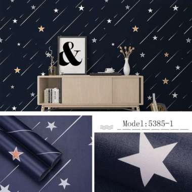Wallpaper Dinding Motif Bintang Dasar Hitam Panjang 10Meter x Lebar 45
