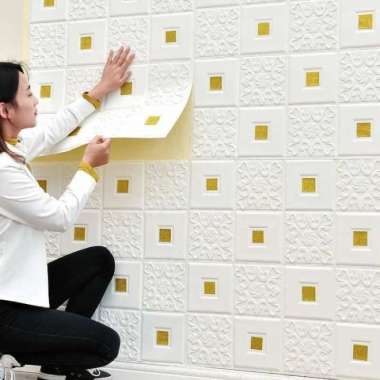 Wallpaper Dinding 3D Foam Motif Batu BATA/ BATIK / KAYU Kayu Cream(5mm)