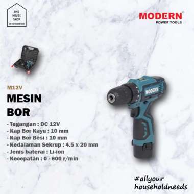 Mesin Bor Beton Hand Drill Cordless Wireless Baterai Modern M15 IMPT