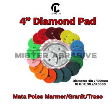 4” Diamond Polishing Pad Poles Marmer Granit Batu Amplas Lantai Grit 30