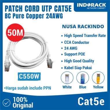 C550W - PATCH CORD 50 METER UTP CAT 5e 24AWG BC (Pure Copper) KABEL LAN PUTIH INDORACK - SURABAYA