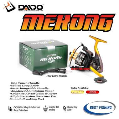 REEL PANCING DAIDO MEKONG ALUMINIUM SPOOL 6 BEARING UKURAN 800 SAMPAI 6000 GRATIS HANDLE 1000,RED