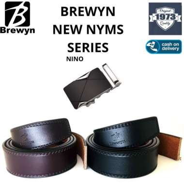 BREWYN NEW NYMS SERIES - Ikat pinggang pria rel gesper sabuk KULIT ASLI - FREE EXCLUSIVE GIFT BOX BL