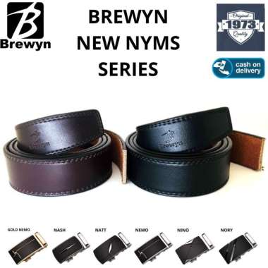 BREWYN NEW NYMS SERIES - Ikat pinggang pria rel gesper sabuk KULIT ASLI - FREE EXCLUSIVE GIFT BOX BR