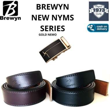 BREWYN NEW NYMS SERIES - Ikat pinggang pria rel gesper sabuk KULIT ASLI - FREE EXCLUSIVE GIFT BOX BL