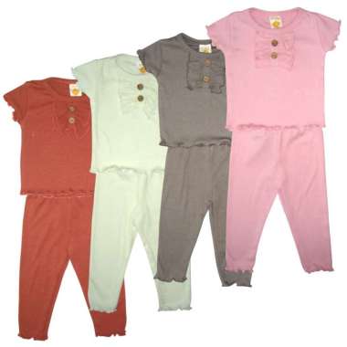 PLEU Setelan Legging Salur Rib Setelan Baju Anak Perempuan 2 Tahun Putih