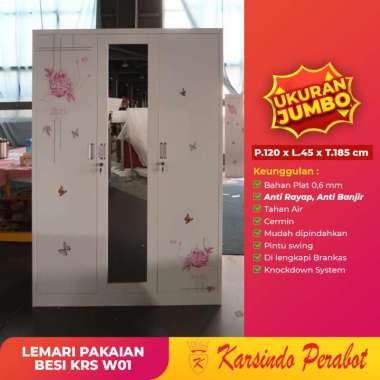 Lemari Pakaian Besi / Lemari Baju 3 Pintu KRS W01-Karsindo