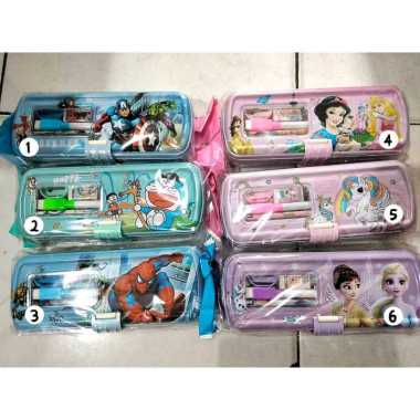 kotak/tempat pensil set kaleng 3 tingkat