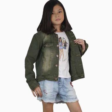 Jfashion Jaket Jeans Denim Outdoor Washed anak remaja Unisex 8-10 tahun Hijau Army