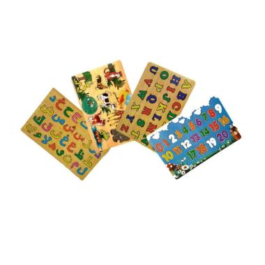 Mainan Kayu Pintar Hewan Huruf Hijaiyah Huruf Besar Dan Angka [Paket Puzzle 4 Pcs]