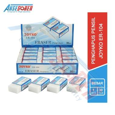 Aksesoren Penghapus Pensil Putih Besar Joyko ER-104 [1 Box/30 Pcs] / Eraser Wthite Pencil 1 Pack / H