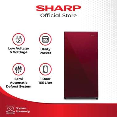 SHARP SJ-X185M SG/SR Kulkas 1 Pintu Shine Series [166 L/157 L] Red