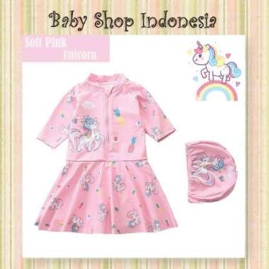 Baju Renang Anak Perempuan Swimsuit Rok Baju Renang Anak Rok Pink 6-7tahun Merah Muda