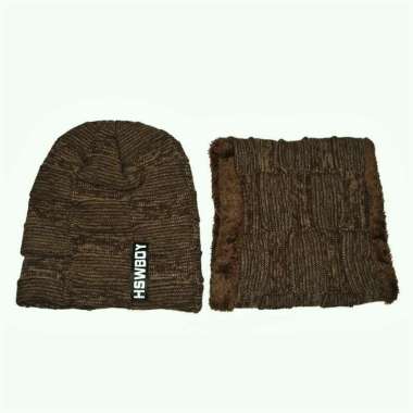 TOKO1973 TOPI KUPLUK + SYAL : RIZUKO - beanie topi musim dingin winter caps topi pria One Size KHAKI