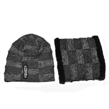 TOPI KUPLUK + SYAL : RIZUKO - beanie topi musim dingin winter caps topi pria One Size Dark Gray