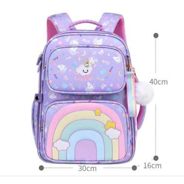 Tas Anak Sekolah Perempuan Backpack Ransel Cewek SD Pelangi Mermaid Pelangi Ungu