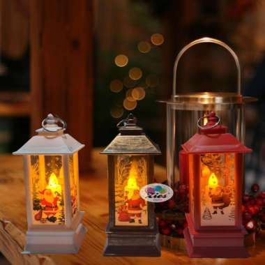 lampu lentera lilin led natal / hiasan natal souvenir christmas 13cm warna Merah