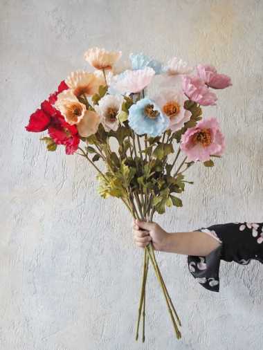 Bunga Artificial Poppy Flare Besar Tangkai Panjang (B22132) warna Biru