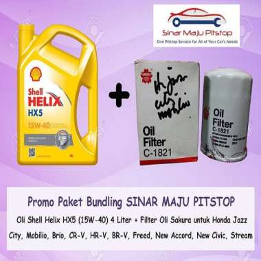 Paket Bundling Oli Shell Helix HX5 15W-40 API SN Original 4 Liter & Filter Oli Honda Brio & Honda Mo