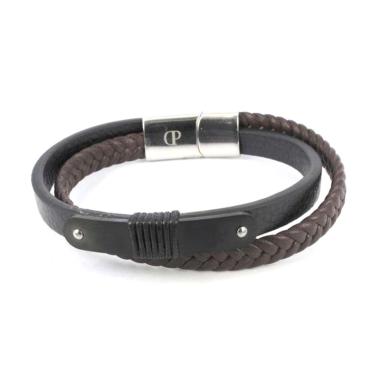 Dparis Silver KI131 Double Exclusive Gelang Tangan Kulit BLACK