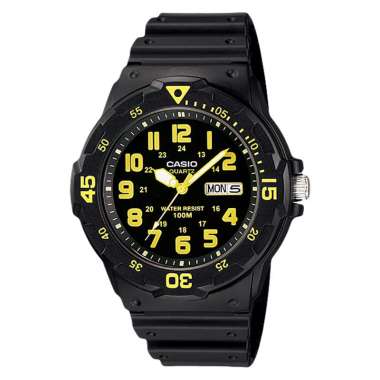 Jam Tangan Pria Casio General MRW-200H-9BVDF Water Resistant 100M Black Resin Band KUNING