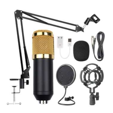 BM-800 Microphone Studio Kit Condenser Broadcasting Recording Mic HITAM-GOLD