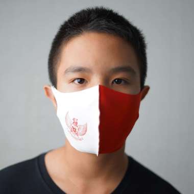Masker Kain Bahan Scuba tebal Anti Debu - Jfashion Masker Merah Putih Garuda Regular Merah Putih