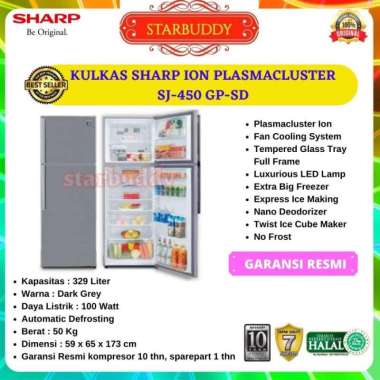 Kulkas 2 Pintu SHARP SJ-450GP-SD - Plasmacluster Ion - Jabodetabek