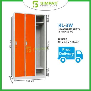 Locker Besi 3 Pintu Gantungan KL 3W orange Bandung