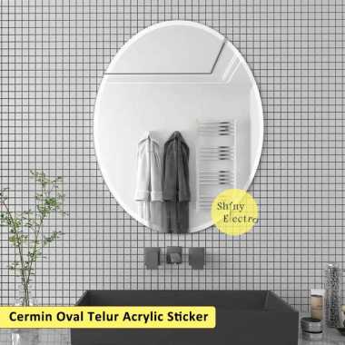 Cermin Kaca Dinding Oval Telur Acrylic Akrilik 3D Dinding Kaca Sticker Wallpaper Lemari / Kamar Mand
