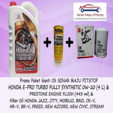 Paket Ganti Oli HONDA E-PRO TURBO 0W-20 SN 4 Liter & Engine Flush & Filter HONDA STREAM & NEW CIVIC 
