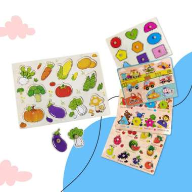 SK-M302 Puzzle Kayu Mainan Edukasi Anak Balok Kayu Knob Background Bergambar / Maenan Wooden Toys Ed