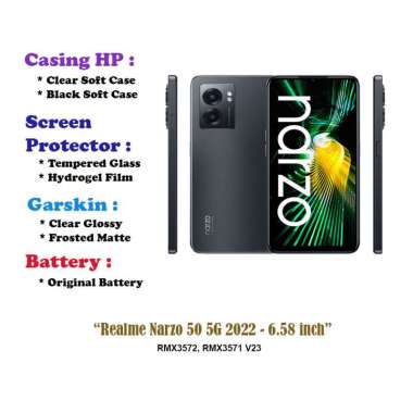 Realme Narzo 50 5G 2022 - 6.58 inch - Case - Screen Protector - Battery - Dll Black Soft Case