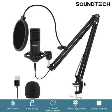 OEM - SOUNDTECH USB Microphone Mic Condenser Recording Streaming Podcast PC BLACK