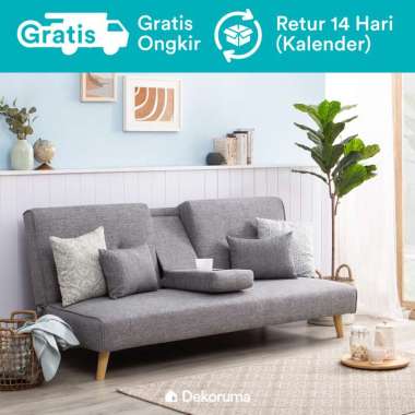Dekoruma Daito Sofa Bed atau Sofabed Minimalis - Set Sofa L Minimalis dengan Stool [Kain Woven] Abu 