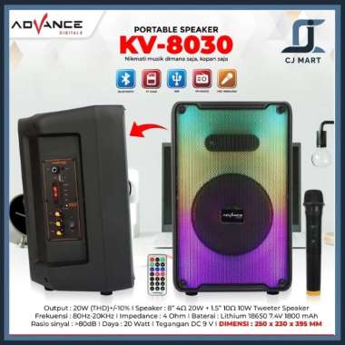 Advance KV-8030 Speaker Aktif Bluetooth 8" Free 1 Mic Karoke RGB Light