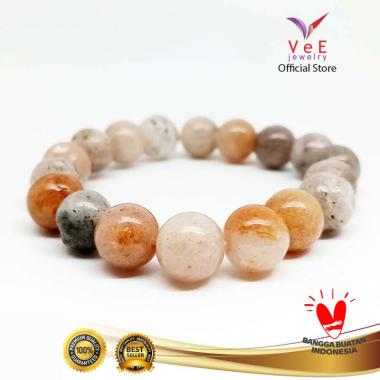 Vee Batu Giok Burma Mani Gajah Gelang Kesehatan Unisex [10mm] Gading Corak