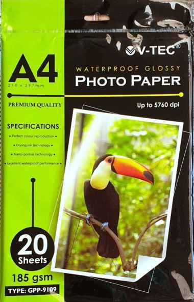 V-TEC Glossy Photo Paper A4 185gsm (Type: GPP-9109)