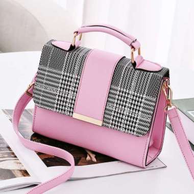 MICHELLE - Korean plaid party bag shoulder bag tas selempang tas wanita PINK