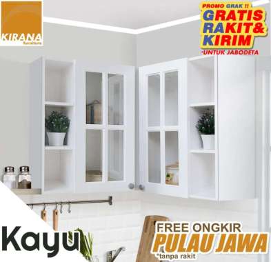 FULL KAYU - Kitchen Set Atas Rak Dapur Modern Minimalis Nebraska Kaca 2 Pintu Sudut Kaca Full