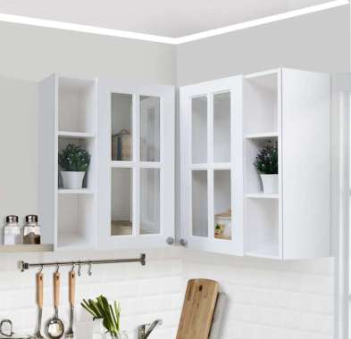FULL KAYU - Kitchen Set Atas Rak Dapur Modern Minimalis Nebraska Kaca 2 Pintu Sudut Kaca Full