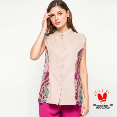 Atasan Kebaya Brokat Lilac Tosca Modern Tanpa Lengan Gesyal Pastel Krem 2 in 1 M-L multi
