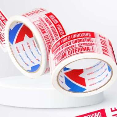Lakban Unboxing Fragile 45mm x 50yard UNBOXING MERAH